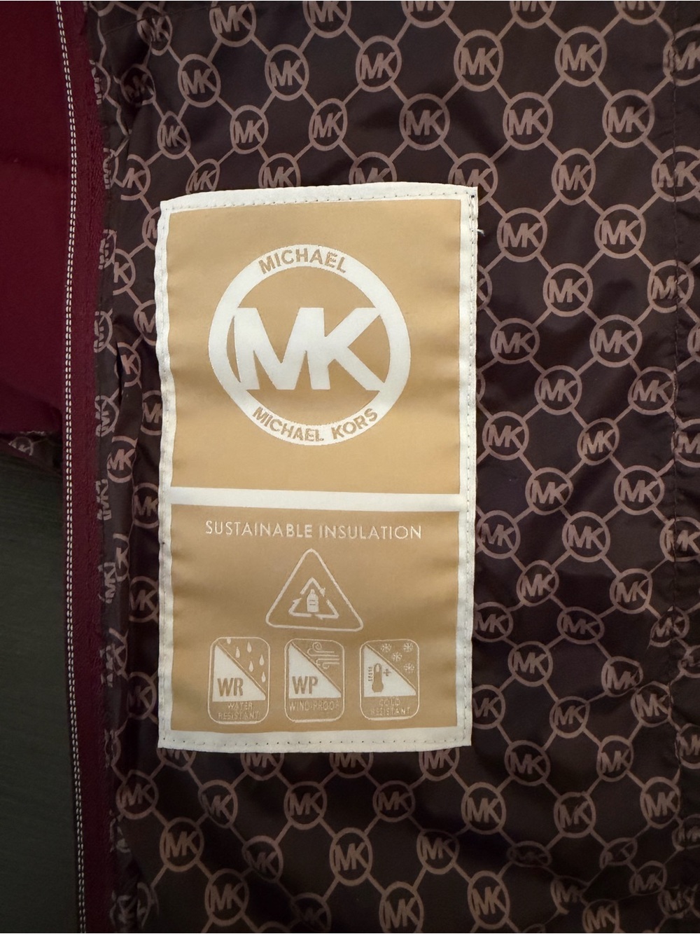 NWT Michael Kors Women's Burgundy Quilted Hooded Puffer Jacket Size XL - Picture 6 of 6